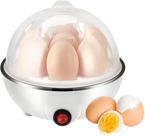 Egg Boiler Electric 7 Egg Capacity Egg Cooker with Measuring Cup, Poaching Tray, for Soft Dippy, Hard and Poached Eggs, Easy to Clean, Automatic Power-off