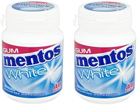 Peppermint Mentos White Sugar Free Chewing Gum - 40 Pieces Tub (Pack of 2)