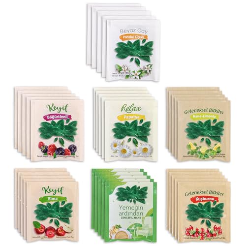Turkish Goodies Authentic Turkish Tea Assortment, Tea Sampler Gift Box, Fruit and Herbal Tea Varieties, 7 Flavors, 35 Tea Bags