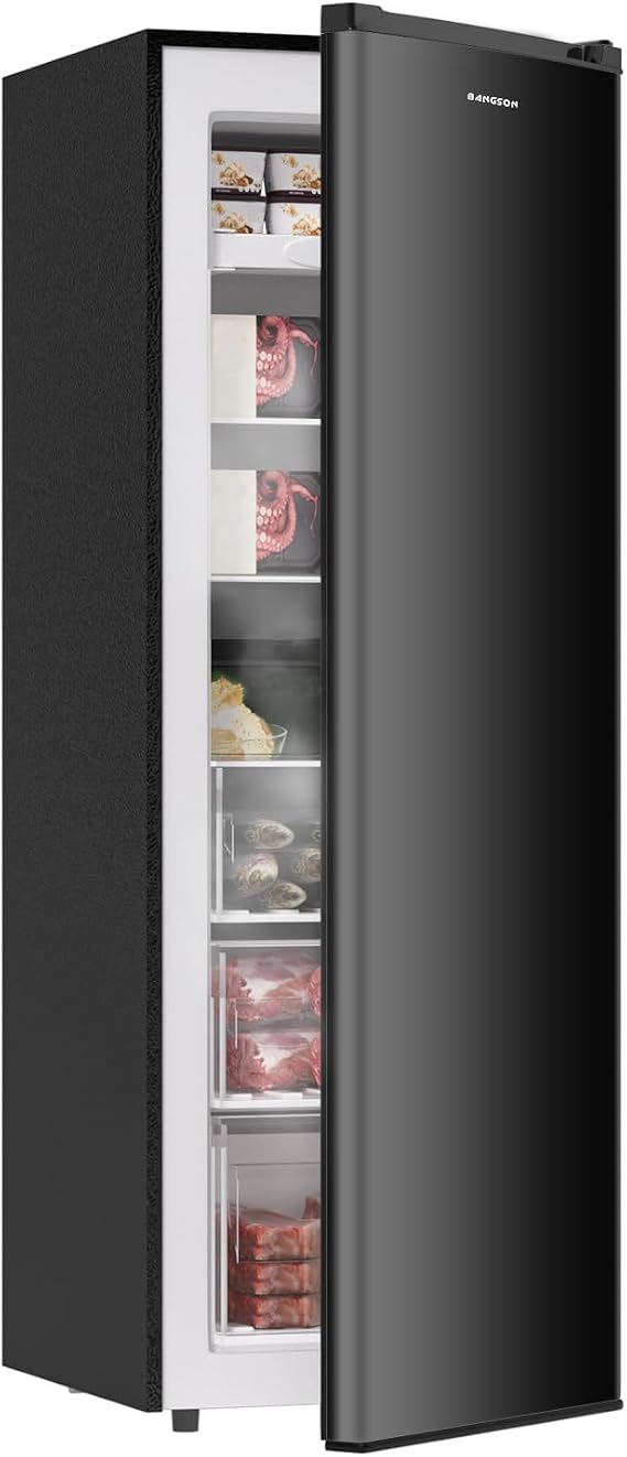 BANGSON 7.0 Cu.ft Upright Freezer, Convertible Freezer/Refrigerator, Black
