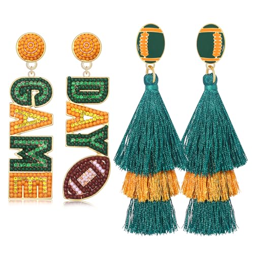 23 Pairs Game Day Earrings for Women Beaded Football Earrings Sports Tassel Earrings Game Day Outfits Team Spirit Football Mom Accessories Game Day Football Jewelry Gifts