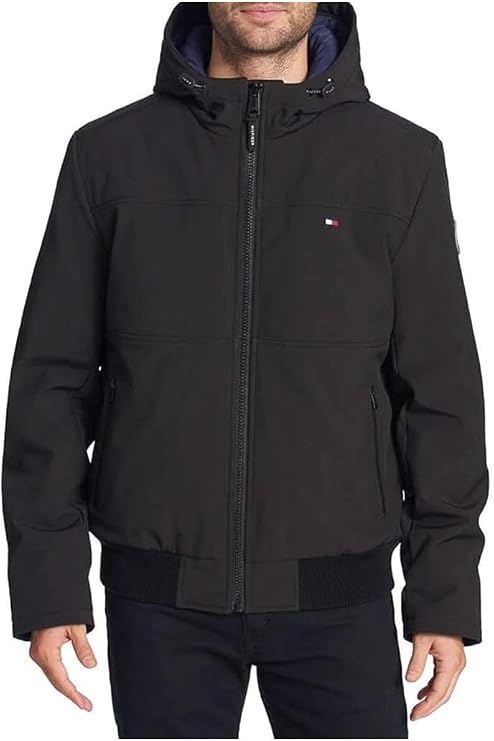 Tommy Hilfiger Men's Soft-Shell Bomber Jacket, Variety (L, Black)