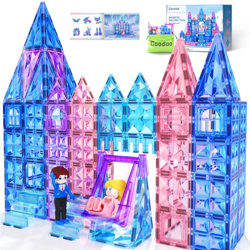 Coodoo Diamond Magnetic Tiles & Building Blocks Princess Toys for Girls & Boys, Toddler Girl Gifts, 3 4 5 6 Year Old Gifts, Toys for Ages 3-8, 3 Year Old Birthday & Xmas Present