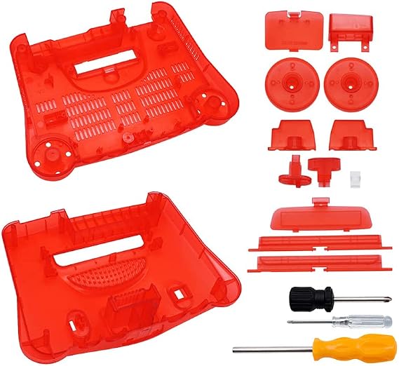 NORMICHIC N64 Protective Shell Case Replacement for Nintendo 64 Game Console, Translucent Housing Cover Game Accessories (Transparent RED)