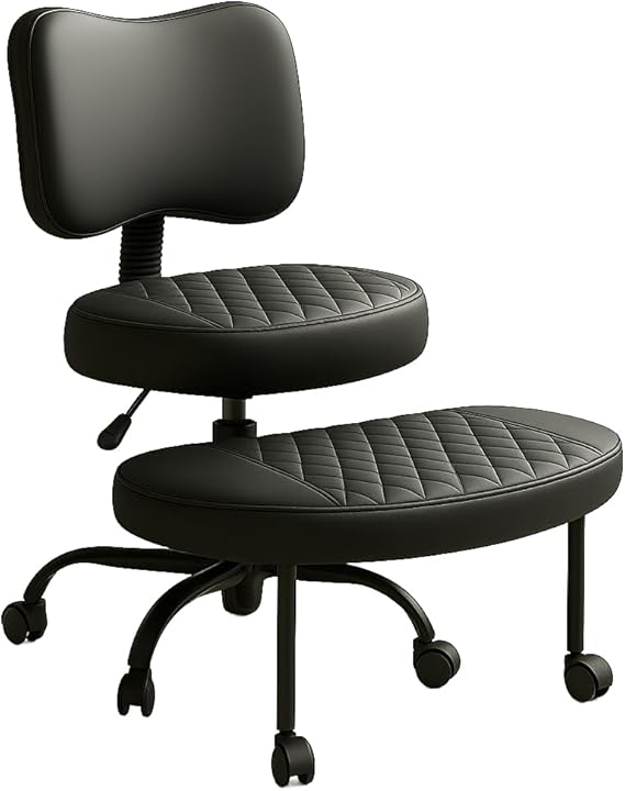 Cross Legged Office Chair Meditation ADHD Yoga Chair for Adults with Ergonomic Back Support Cushioned Seat and Leg Rest for Criss Cross Sitting Kneeling Fidgeting Height Adjustable 360° Swivel