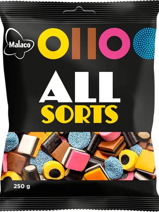 Cloetta Malaco MALACO SUBSORTS LIQUORICE MIXTURE Liquorice 1 Pack of 250g 8.8oz