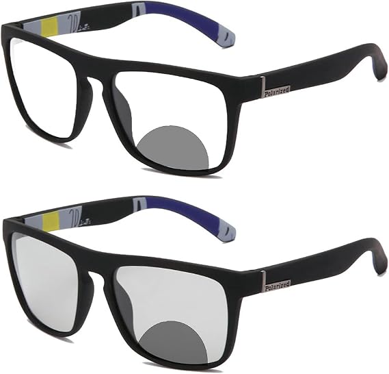 COTIA Transition Photochromic Bifocal Reading Glasses for Mens and Womens, Square Sports Sunglasses Readers 0~+4.00