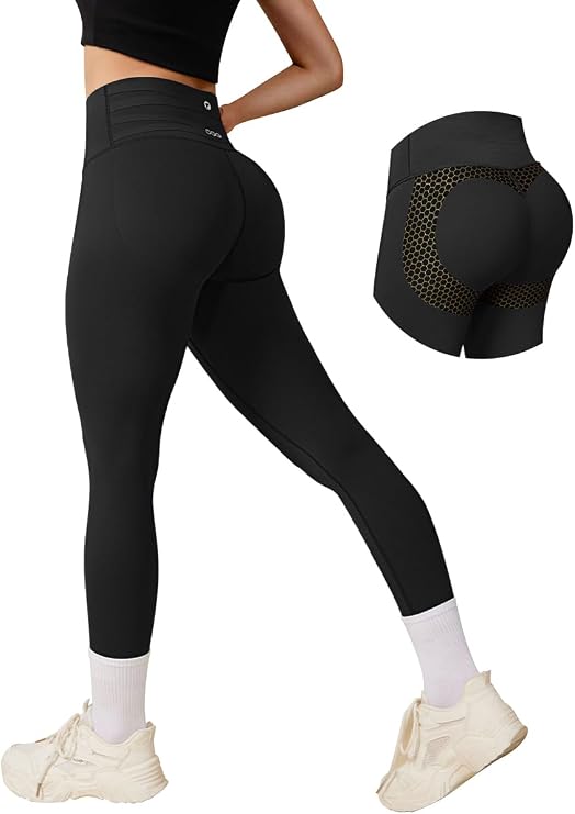 OQQ Women Yoga Leggings High Waisted Tummy Control Butt Lifting Gym Workout No Front Seam Leggings Black