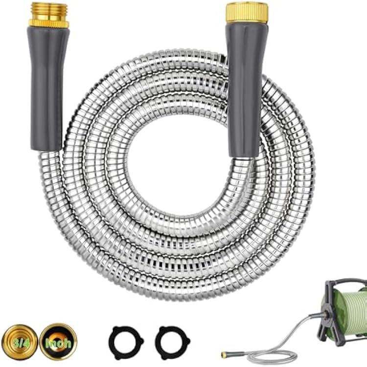 Short Metal Water Hose 6ft,Stainless Steel Garden Hose with Male & Female Connectors,Kink-Free Leakproof Flexible Hose Extension Adapter Water Pipe Extender for Hose Reel,Yard,Lawn,RV,Outdoor,Faucet