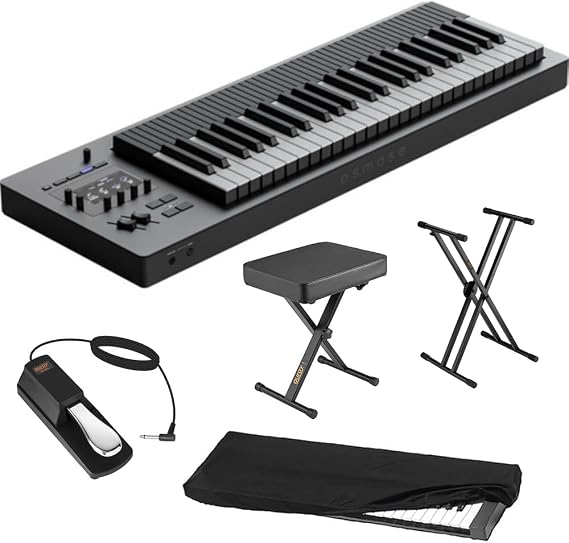 EXPRESSIVE E Osmose Key Synthesizer and MPE Controller Bundle with Auray KSCL-2X Double-X Keyboard Stand, Auray PBS-17 X-Style Piano Bench, Auray FP-P1L Sustain Pedal and Dust Cover (XPEOSM49)
