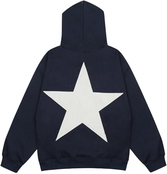 Aelfric Eden Mens Star Graphic Y2K Hoodie Basic Oversize Hooded Color Contrast Streetwear Casual Sweatshirts, 1410-dark Blue