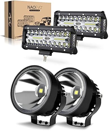 NAOEVO 7inch LED Light Bar and 4inch Round Led Light Pods Combo