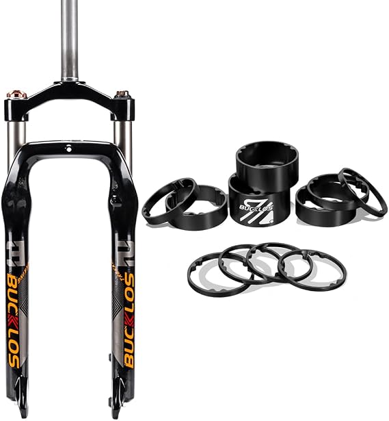BUCKLOS 26 x 4.0 inch Fat Tire MTB Coil Suspension Fork & 11PCS Headset Aluminium Alloy Spacer Black