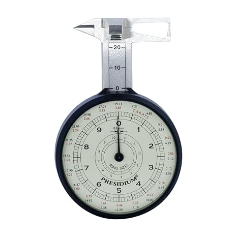 Presidium Gemstone Dial Gauge (PDG) | Analog Gem Measuring Tool with Carat Conversion for Diamonds, Ring Size Scale, 023mm Precision, Portable Jewelry Measuring Instrument