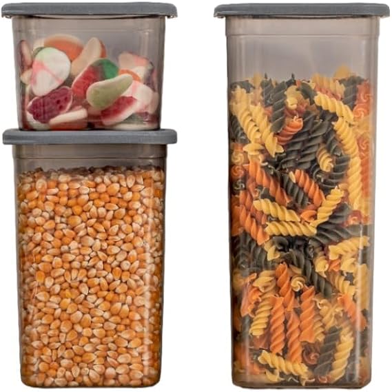 Deconox 3'lü Set Sızdırmaz Kapaklı Kare Erzak Saklama Kabı 650Ml - 1300Ml - 1900Ml Antrasit