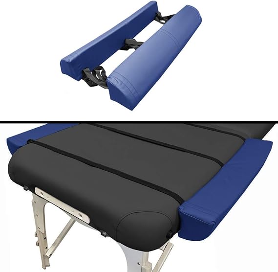 Universal Side Armrest Bolster Pillow Set for Massage Table Adjustable PU Leather Side Arm Extensions with Secure Straps Add 10" of Width to your Massage Table (Blue)