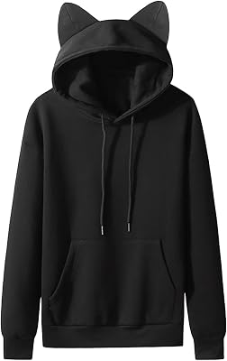 tuduoms Mens Boys Cat Hoodie Cute Ears Pullover Trendy Rabbit Long Sleeve Overisized Hooded Sweatshirt for Teenage