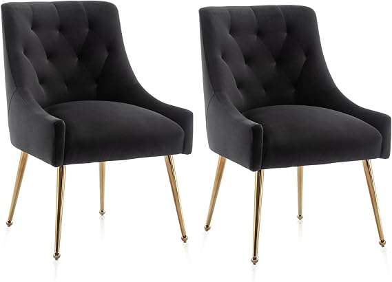 Dining Chair Set of 2,Modern Velvet Dining Chairs with Gold Legs,Elegant Tufted Accent Chairs for Reception, Living Room or Study Room