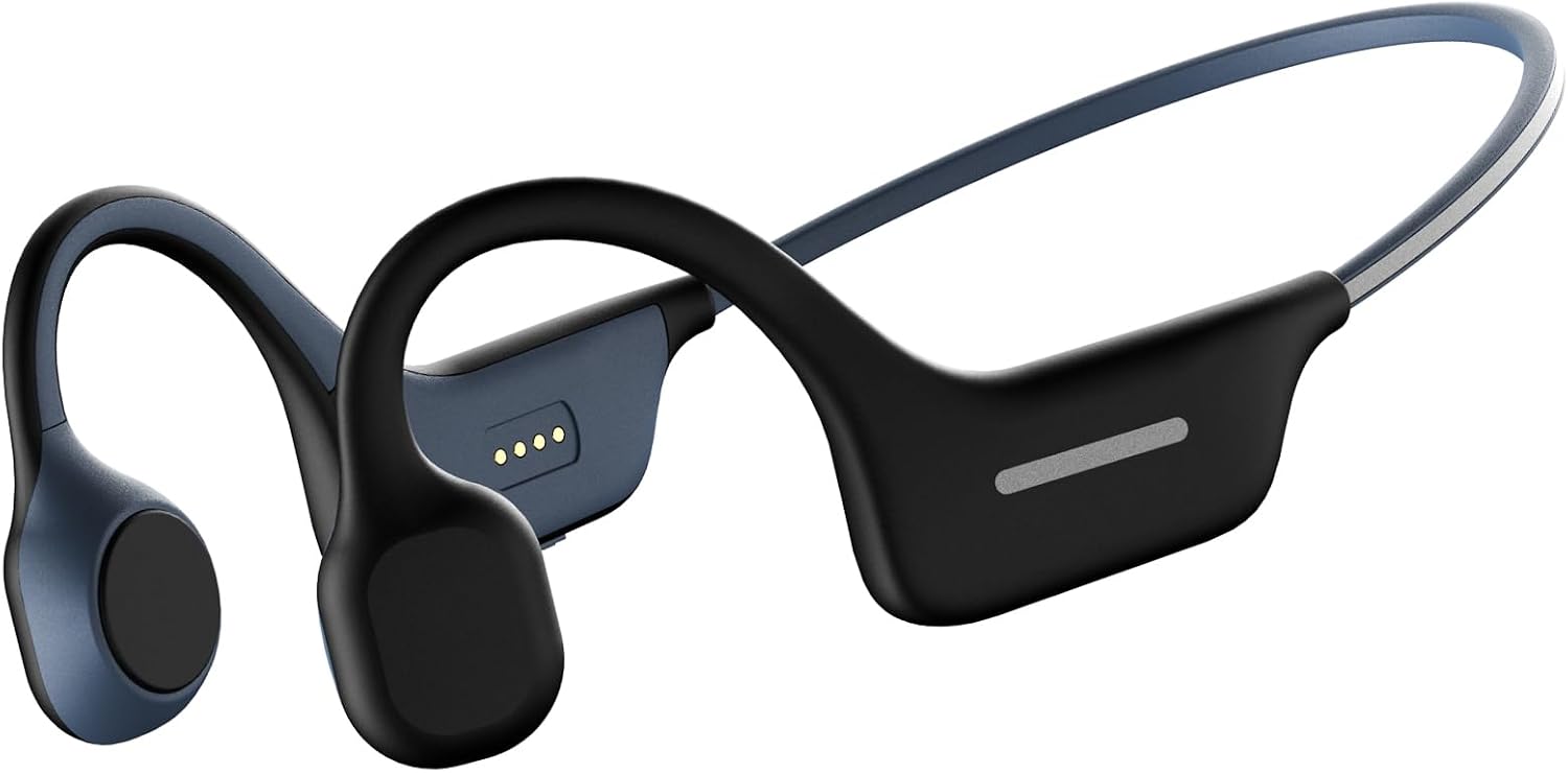 Upgraded Open Ear Headphones Wireless Bone Conduction Sport Headphones with Reflective Strips for Night Running, Cycling, Built-in Mic, Wireless Earphones for Sweat Resistant, Comfortable FitBlack