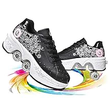 Multifunctional Roller Skates Shoes Automatic Walking Shoes Invisible Pulley Shoes Skates with Double-Row Deform Wheel Outdoor Parkour Shoes for Girls Boys