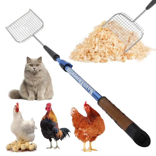 Sand Dipper Cat Poop Scooper & Chicken Poop Scooper - Rugged Big 6 Square Stainless Steel Long Handle for Home Kitty Litter Scoop & Farm Chicken Coop Scooper Mid-Adjustable