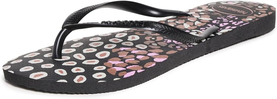 Havaianas Women's Slim Animals Sandals, Black/Pink Lemonade, 11-12 Medium US