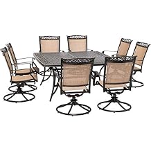 Hanover Fontana 9-Piece Outdoor Dining Set, Rust-Resistant Aluminum Outdoor Patio Dining Set for 8 with Swivel Rockers and 60" Square Cast-Top Patio Table, Perfect for Backyard, Patio, Deck, and Porch