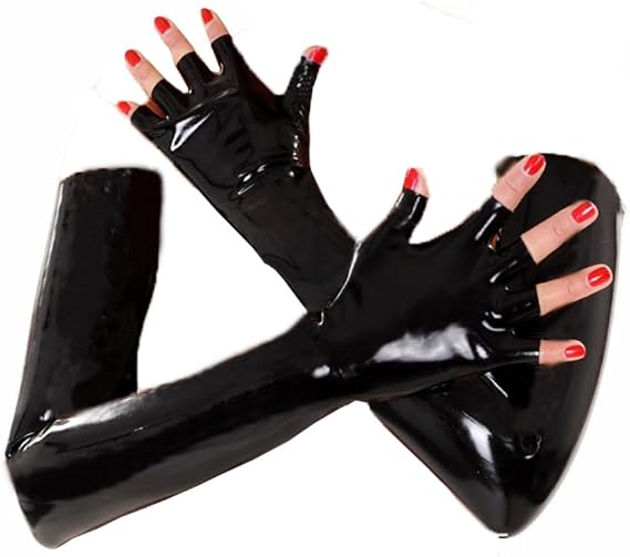 EXLATEX Latex Gloves Fingerless Long Gloves Mittens Club Fashion Outfits Accessory Female Gloves