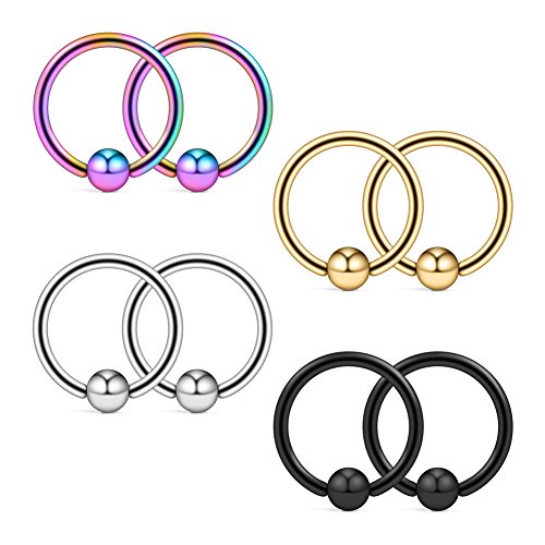 Ruifan 8PCS Assorted Colors Stainless Steel Body Jewelry Ball Eyebrow Ear Navel Belly Lip Piercing Bar Ring 16G 8mm