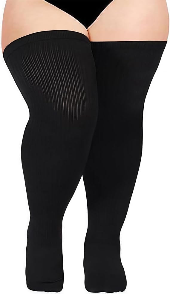 Plus Size Thigh High Socks for Women Extra Long Thick Knit Over The Knee Stockings Thighs Warm Boot Socks Leg Warmers Black
