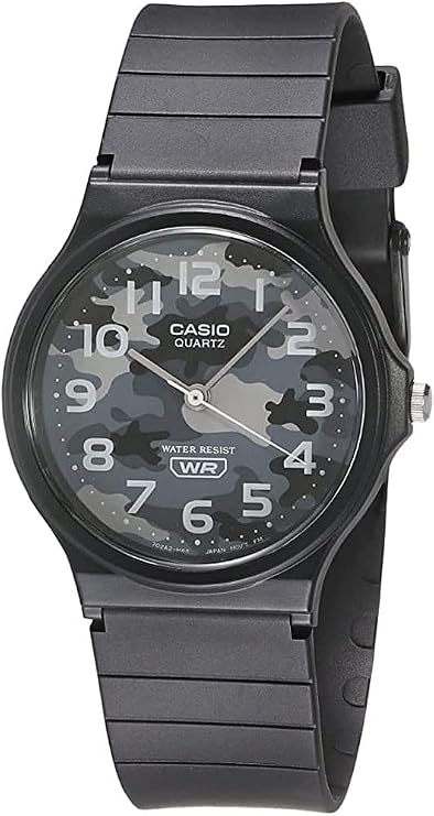 Casio MQ24-8CL Men's Casual Black Rubber Strap Grey Camo Dial Three-Hand Analog Watch Black, Black///White, Casual, black, Casual