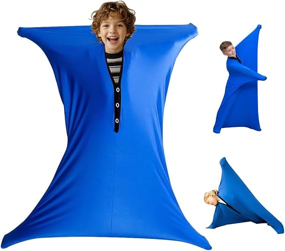 Sensory Body Sock, 47" x 27" Full-Body Wrap Stretchy Body Sox, Suitable For ADHD Kids Autism Stress Anxiety Relieve, Self-Claming, Relaxing Blue (M: Height 114-137cm) (blue)