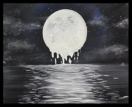 FRAMED Melty Moon by Ed Capeau 16x12 Art Print Poster Wall Decor Full Moon Luna Night Scene Stars Sky