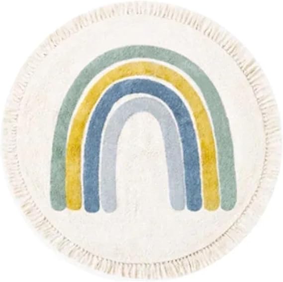 Decoration Machine Washable Tassle Carpet Round Cute Cartoon Rainbow Bedroom Fluffy Rug Home Decoration Creativity No Crease Mat Fashion(MX131-YZ,Diameter 80cm)