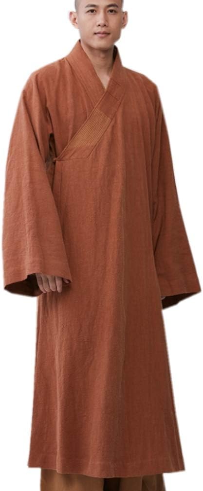 ZanYing Men Meditation Monk Robe Brown Buddhist Gown Casual