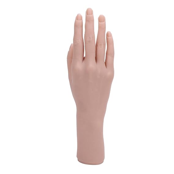Realistic Silicone Female Hand, 10in Bendable Nail Mannequin Hand Life Size Female Model Hand for Showing Jewelry Pranksters Halloween Props Photography Props (Right Hand)