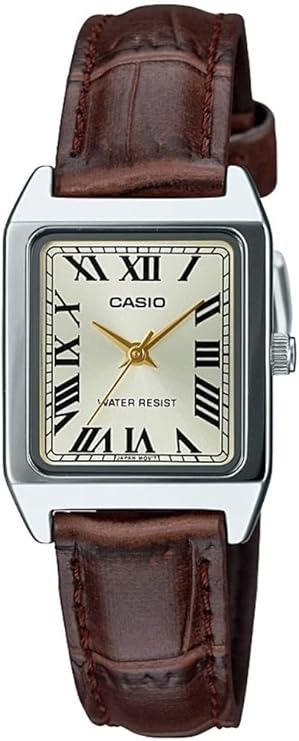 Casio Women's Watch - LTP-V007L-9BUDF Gold Dial, Brown Band, Brown, Strap