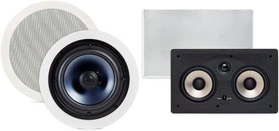 Polk Audio RC80i 8-inch 2-way In-ceiling Speakers (Pair) AND 255C-RT Center Channel In-wall Speaker from The Vanishing Series | Premium Sound for Home Theater Indoor/Outdoor Placement | Paintable Grilles