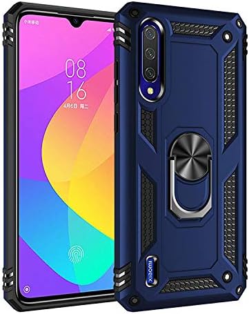 Case Compatible with Xiaomi Mi 9 Lite/Mi A3 Lite/Mi CC9 [Hard PC+TPU] 2 in 1 Car Mount Magnetic Ring Kickstand Cover Blue
