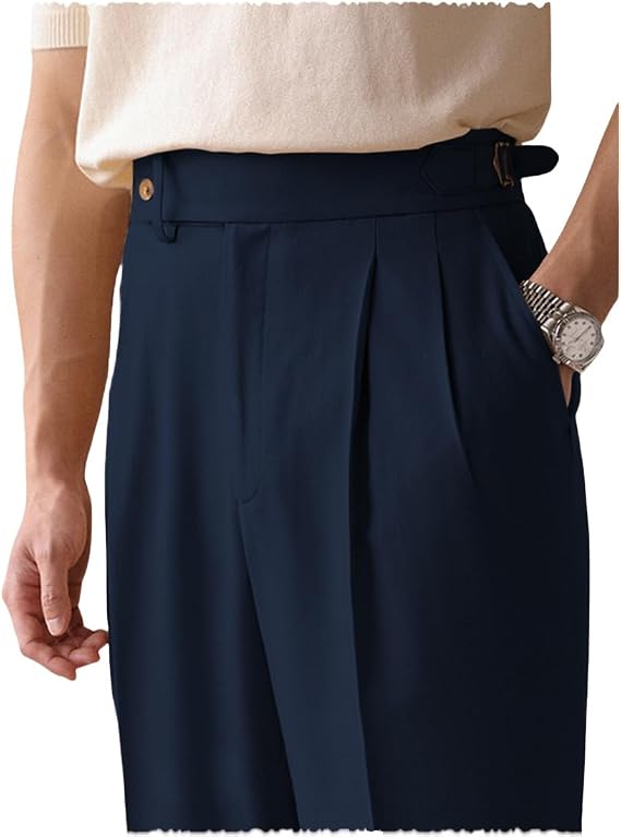 Men's Classic Gurkha Naples Cotton Pants No Belt Required Dress Pants Italian Old Money Style