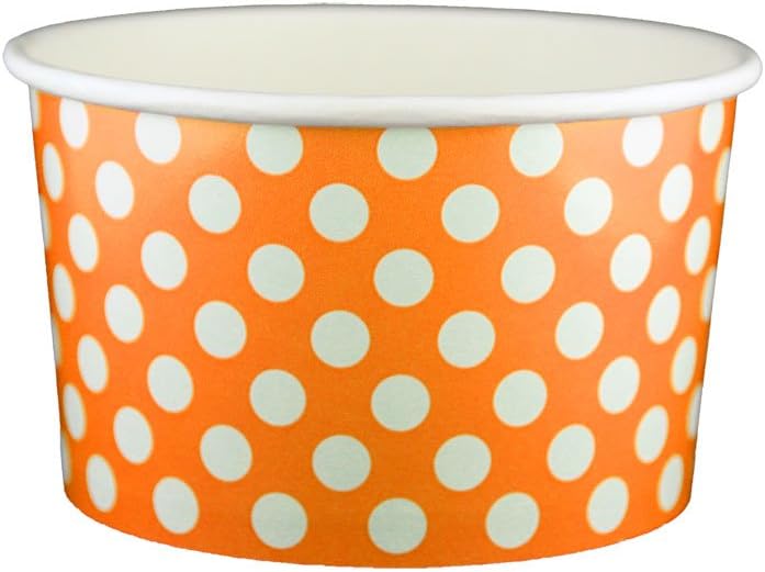 20 oz Yogurt Paper Cups- 600 Count Polka Dot Orange