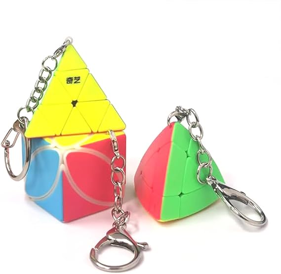 Mini Key Chain Cube Puzzle, Speed Cube Set, Key Ring Cube of Ivy 3x3 Pyramid and 3x3 Magic Tower, Pocket Sized 3D Keychain Puzzle, Stickerless, 3 Pack