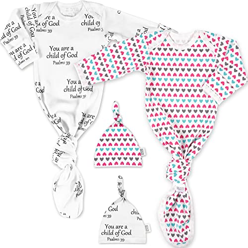 Ocean Drop Designs Baby Gowns 2 Packs 0-6 M - 100% Cotton Newborn Coming Home from Hospital Outfit, Knotted Baby Nightgown, Hospital Newborn Outfit for Boys & Girls