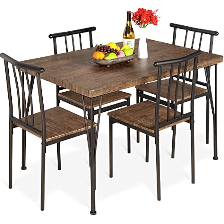 Best Choice Products 5-Piece Metal and Wood Indoor Modern Rectangular Dining Table Furniture Set for Kitchen, Dining Room, Dinette, Breakfast Nook w 4 Chairs - Drift Brown