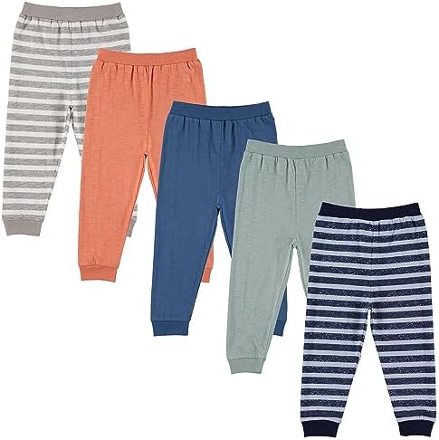 Cudlie 5-Pack Baby/Toddler Boys Jogger Pants - Lightweight Tapered Sweatpants - Lounge Jogger for Boys