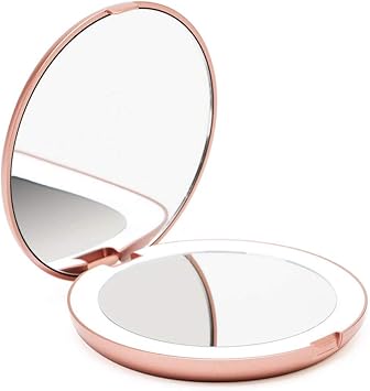 Fancii LED Lighted Travel Makeup Mirror, 1x/10x Magnification - Daylight LED, Compact, Portable, Large 5" Wide Illuminated Folding Mirror - Lumi (Rose Gold)