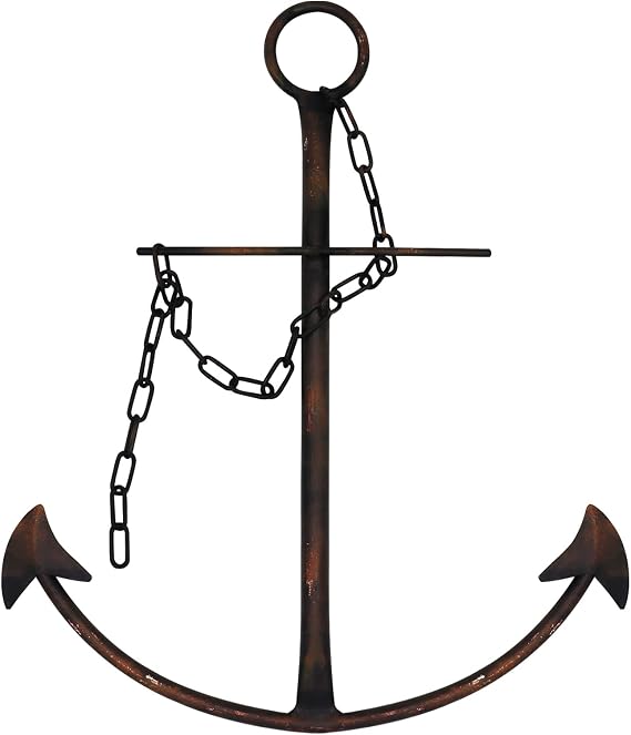 Nautical Anchor Wall Decor - Antique Metal Art With Chain for Bedroom, Living Room, Dorm Home - 13" Vintage Farmhouse Decor