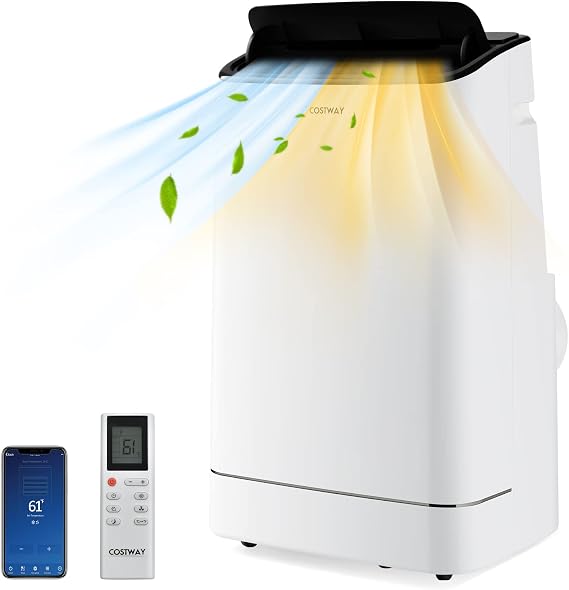 COSTWAY 15000 BTU Portable Air Conditioner, with Heat, Auto Swing 4-in-1 AC Unit for Rooms up to 800 Sq.Ft, with Built-in Dehumidifier, 24H Timer, Remote Control/APP Control & Window Kit(15000 BTU) | with Heat, Auto Swing, for Rooms up to 800 Sq.Ft, Built-in Dehumidifier, 24H Timer, Remote Control/APP Control & Window Kit