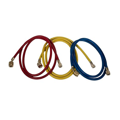 Yellow Jacket Manifold Hose Set, 72 in, Red, Yellow, Blue