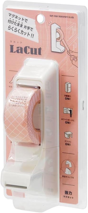 Sun-Star "Lacut" Tape Dispenser, Can be Attached to Refrigerator, Whiteboard, White
